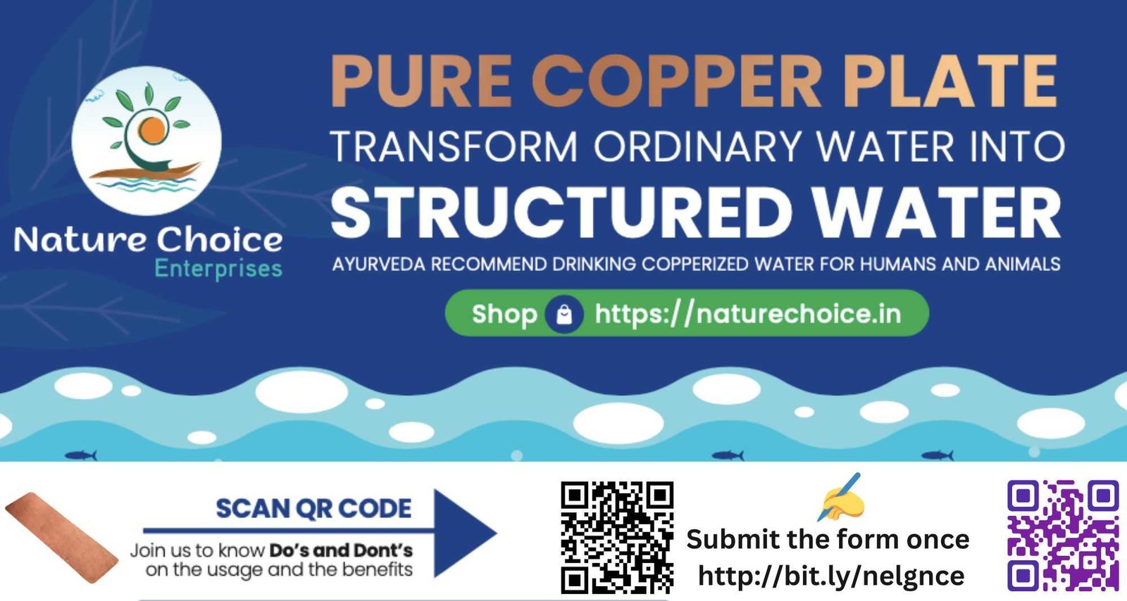 Pure Copperplate Ordinary water  into Structured water  for Natural Eco Living